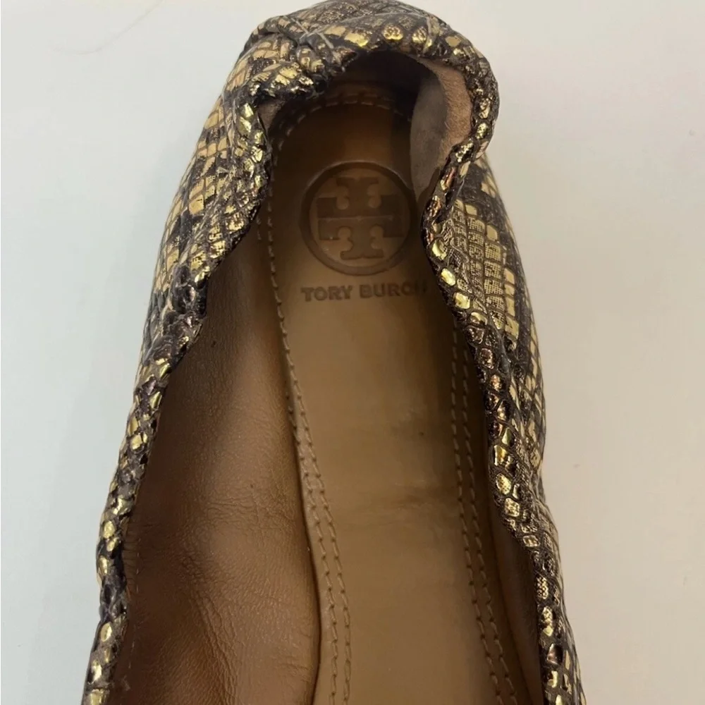 Tory Burch woman’s gold snakeskin metallic ballet flats slip on‎ size 8 casual